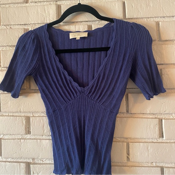 Sezane Blue Ribbed Sweater - Picture 2 of 7